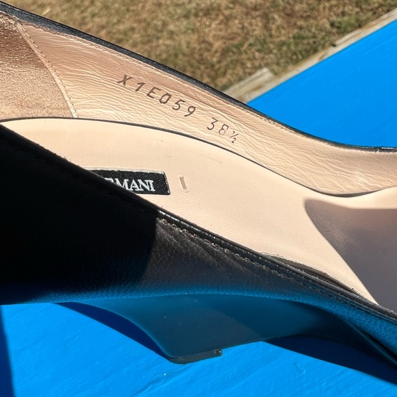 NWOB Giorgio Armani Size 38.5 Black Leather Round Toe Wedge Heel - Picture 16 of 16